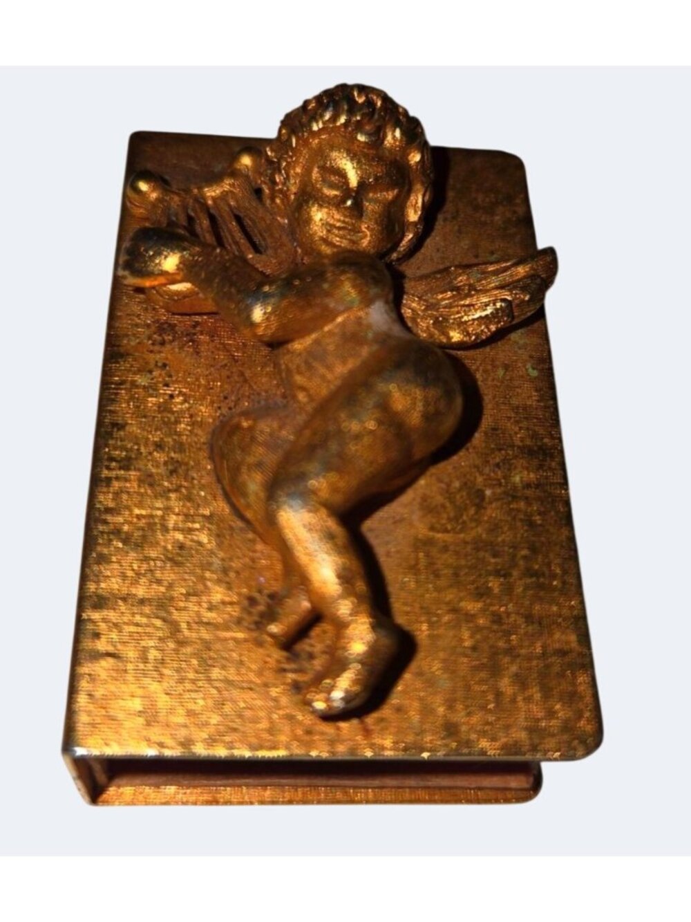 Vintage Gold Cherub Match Box Holder Cover Angel Figurine Design